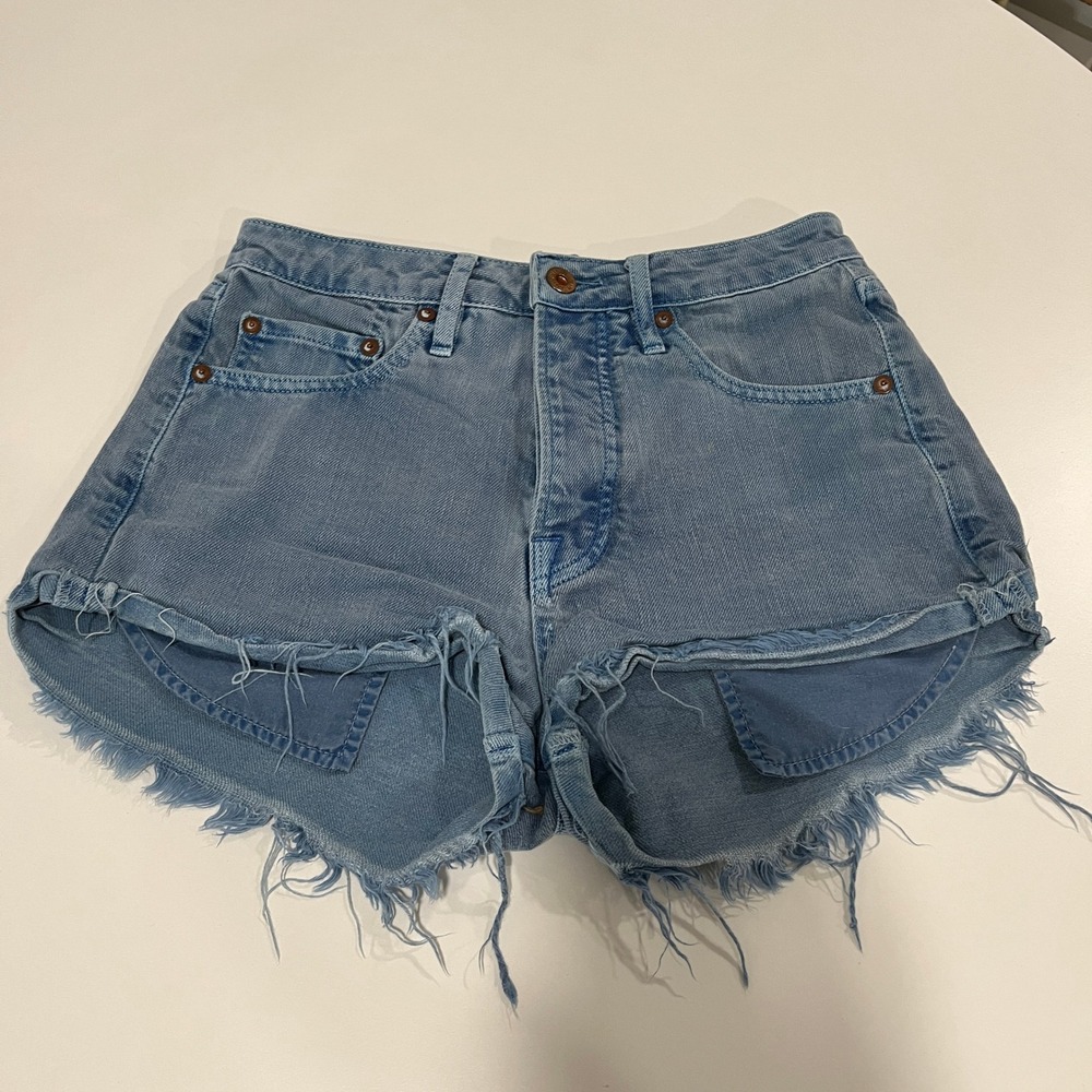 NSF Denim Cut Off Shorts Light Blue Frayed Hem Womens Size 25